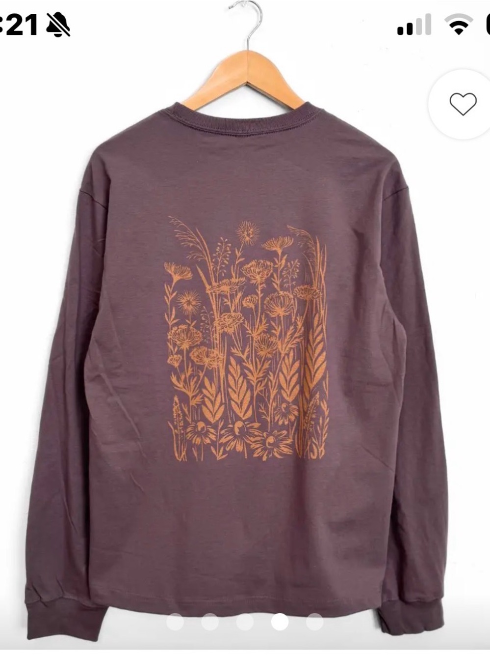 Women's Long-Sleeve Crew Tee with Botanical Print - plum 100% cotton